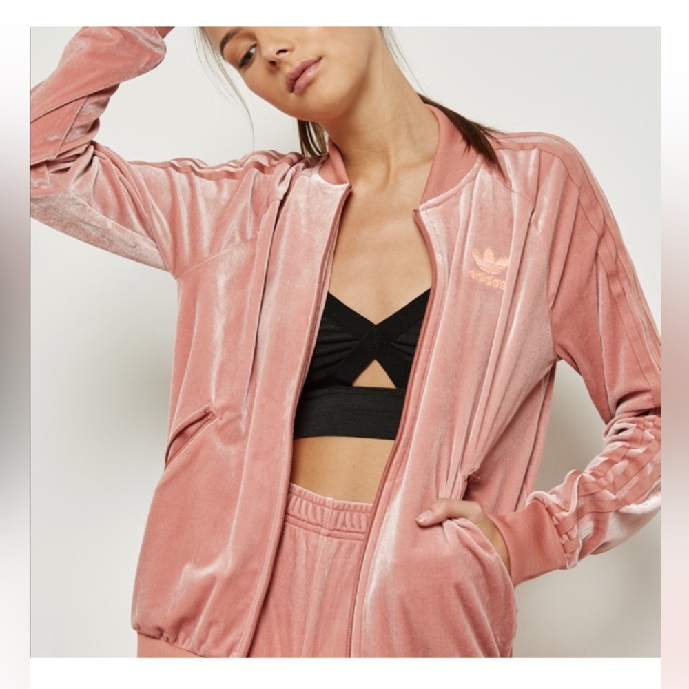 Adidas Women’s Dusty Pink Velvet Bomber Jacket